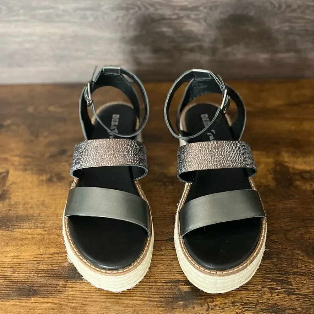 Diba True Day Line Leather Espadrille Sandal, Gunmetal Black, Size 9.5. New!